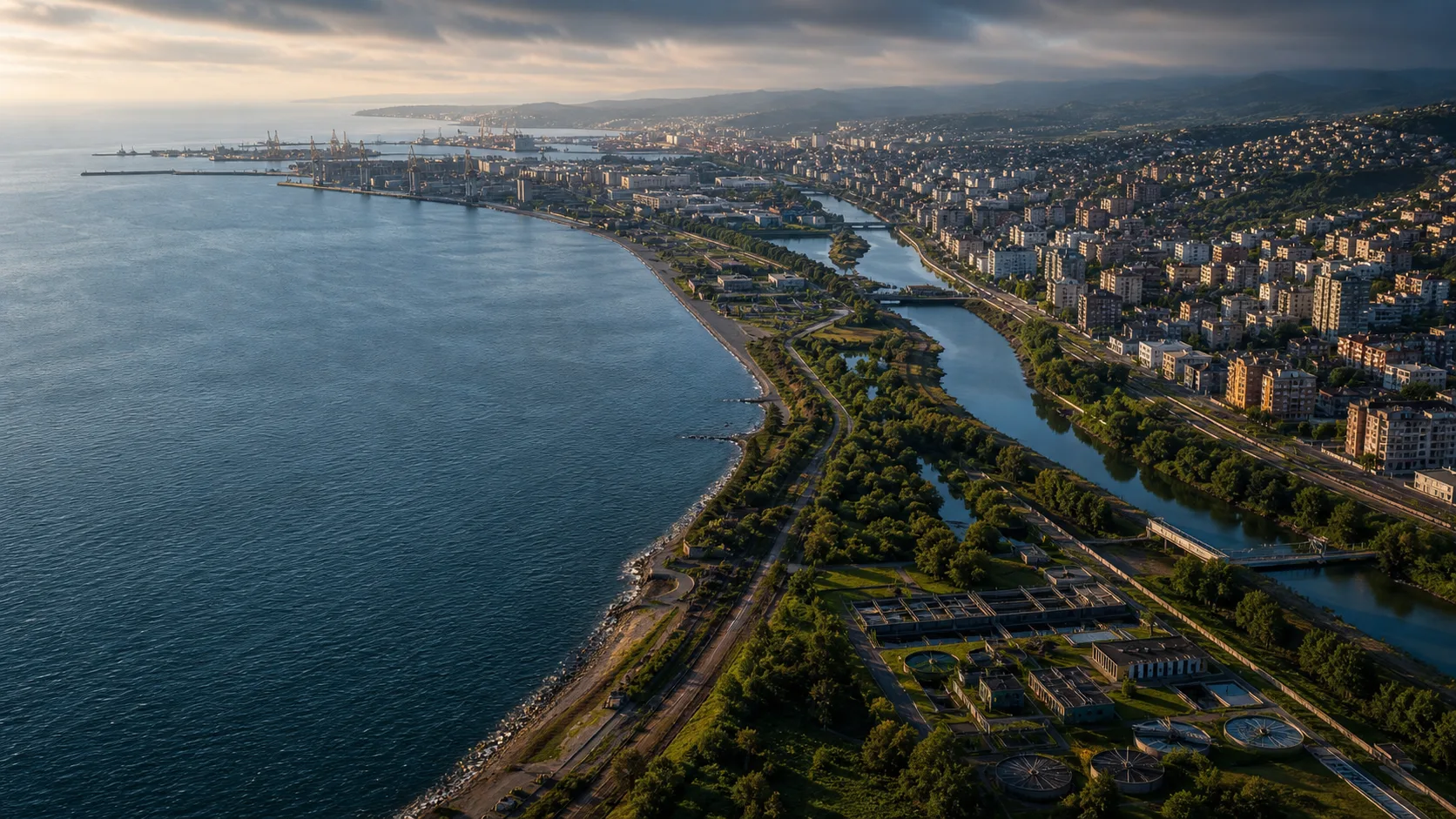 A Black Sea coastal city with urban, natural and industrial environments.